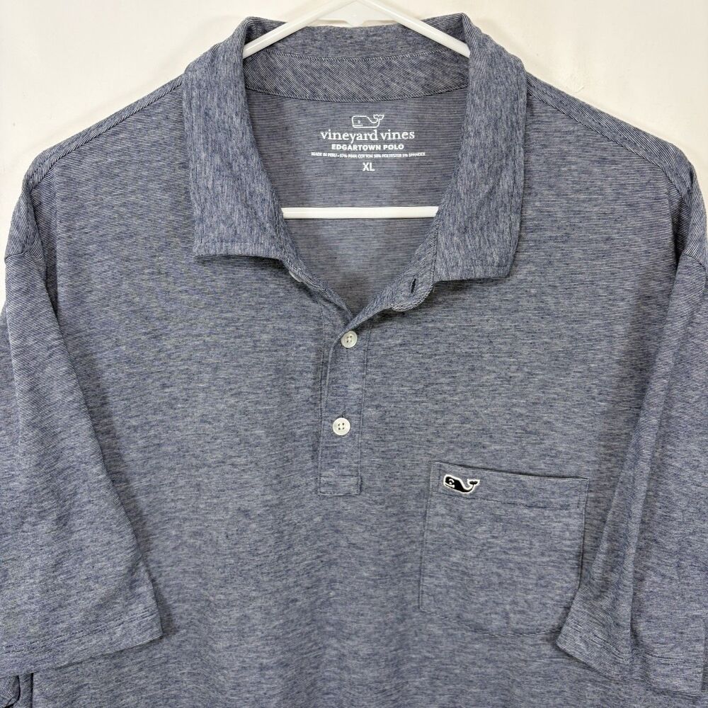 Vineyard Vines Edgartown Polo Shirt Mens Size XL Blue Heathered Pocket Logo